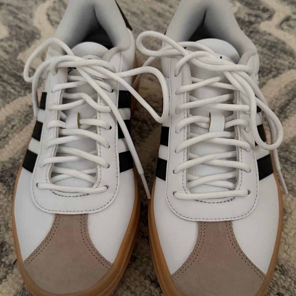 adidas White and Black Athletic Sneakers with Gum Sole